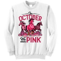 In October We Wear Pink Horse Leopard Pumpkin Breast Cancer Sweatshirt