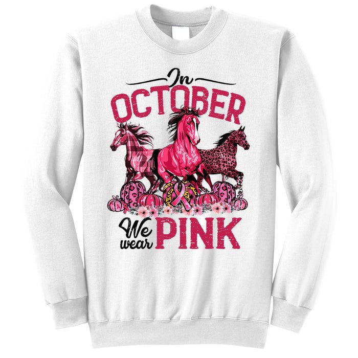 In October We Wear Pink Horse Leopard Pumpkin Breast Cancer Sweatshirt