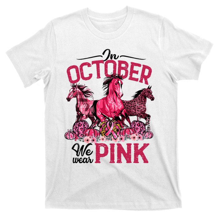 In October We Wear Pink Horse Leopard Pumpkin Breast Cancer T-Shirt