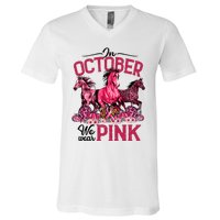 In October We Wear Pink Horse Leopard Pumpkin Breast Cancer V-Neck T-Shirt