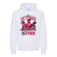 In October We Wear Pink Horse Leopard Pumpkin Breast Cancer Premium Hoodie