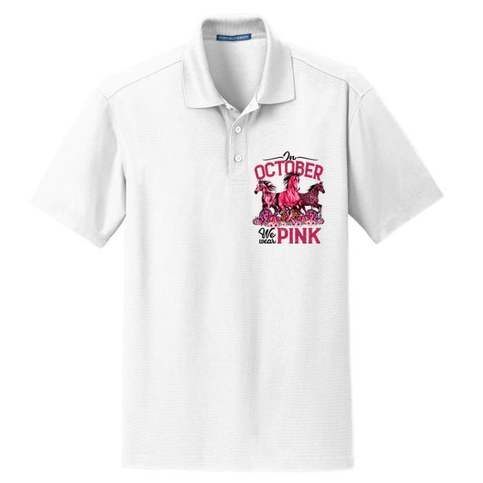 In October We Wear Pink Horse Leopard Pumpkin Breast Cancer Dry Zone Grid Polo