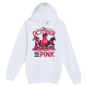 In October We Wear Pink Horse Leopard Pumpkin Breast Cancer Premium Pullover Hoodie