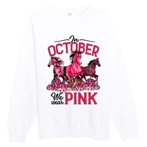 In October We Wear Pink Horse Leopard Pumpkin Breast Cancer Premium Crewneck Sweatshirt