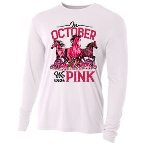 In October We Wear Pink Horse Leopard Pumpkin Breast Cancer Cooling Performance Long Sleeve Crew