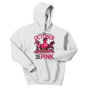 In October We Wear Pink Horse Leopard Pumpkin Breast Cancer Kids Hoodie