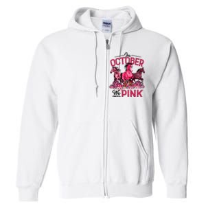 In October We Wear Pink Horse Leopard Pumpkin Breast Cancer Full Zip Hoodie