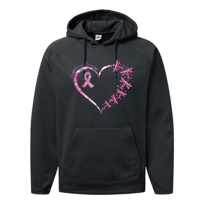 In October We Wear Pink Breast Cancer Awareness Dragonfly Performance Fleece Hoodie