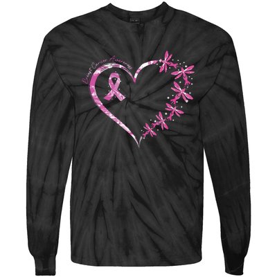 In October We Wear Pink Breast Cancer Awareness Dragonfly Tie-Dye Long Sleeve Shirt