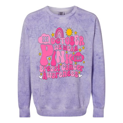 In October We Wear Pink For Breast Cancer Awareness Rainbow Design Colorblast Crewneck Sweatshirt