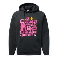 In October We Wear Pink For Breast Cancer Awareness Rainbow Design Performance Fleece Hoodie