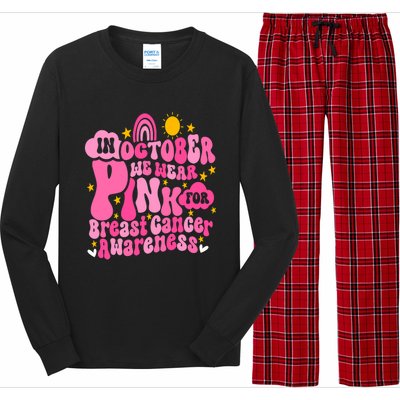 In October We Wear Pink For Breast Cancer Awareness Rainbow Design Long Sleeve Pajama Set