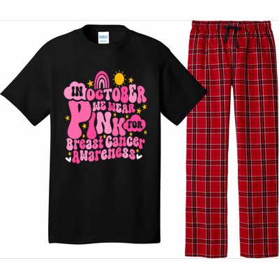 In October We Wear Pink For Breast Cancer Awareness Rainbow Design Pajama Set