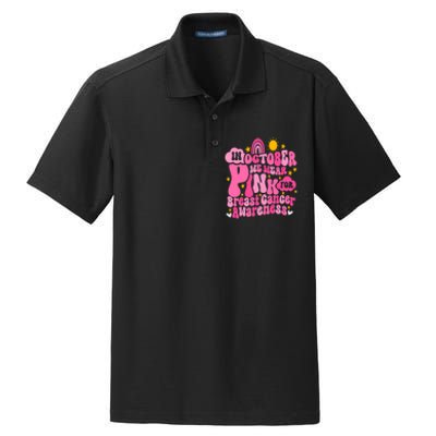 In October We Wear Pink For Breast Cancer Awareness Rainbow Design Dry Zone Grid Polo