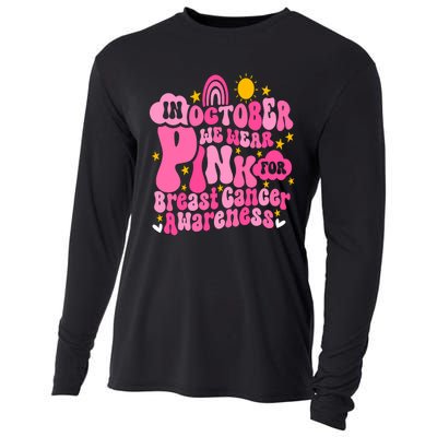 In October We Wear Pink For Breast Cancer Awareness Rainbow Design Cooling Performance Long Sleeve Crew