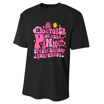 In October We Wear Pink For Breast Cancer Awareness Rainbow Design Performance Sprint T-Shirt