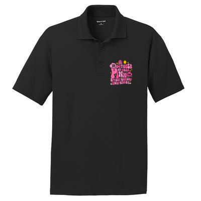 In October We Wear Pink For Breast Cancer Awareness Rainbow Design PosiCharge RacerMesh Polo