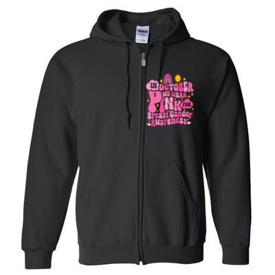 In October We Wear Pink For Breast Cancer Awareness Rainbow Design Full Zip Hoodie