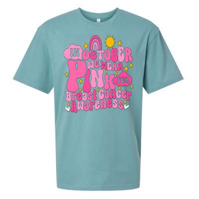 In October We Wear Pink For Breast Cancer Awareness Rainbow Design Sueded Cloud Jersey T-Shirt