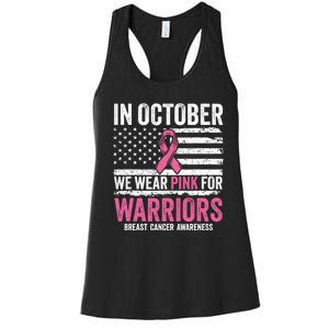 In October Wear Pink Support Warrior Awareness Breast Cancer Women's Racerback Tank