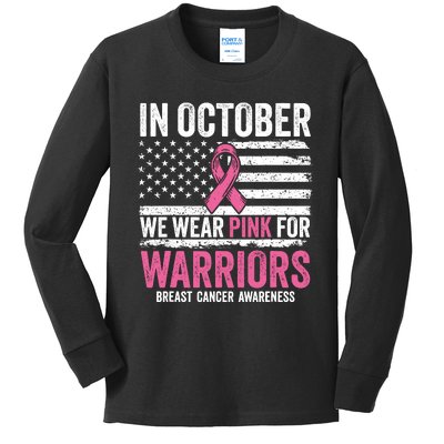 In October Wear Pink Support Warrior Awareness Breast Cancer Kids Long Sleeve Shirt