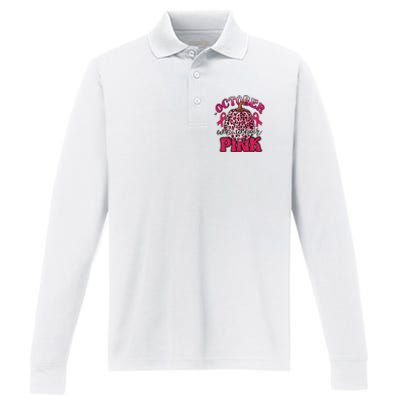 In October We Wear Pink Pumpkin Breast Cancer Awareness Performance Long Sleeve Polo