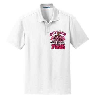 In October We Wear Pink Pumpkin Breast Cancer Awareness Dry Zone Grid Polo