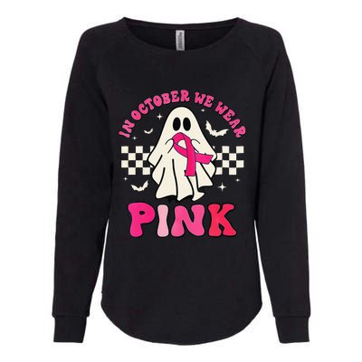 In October We Wear P.Ink Breast Cancer Groovy Ghost Halloween Gift Womens California Wash Sweatshirt