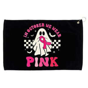 In October We Wear P.Ink Breast Cancer Groovy Ghost Halloween Gift Grommeted Golf Towel