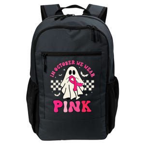 In October We Wear P.Ink Breast Cancer Groovy Ghost Halloween Gift Daily Commute Backpack