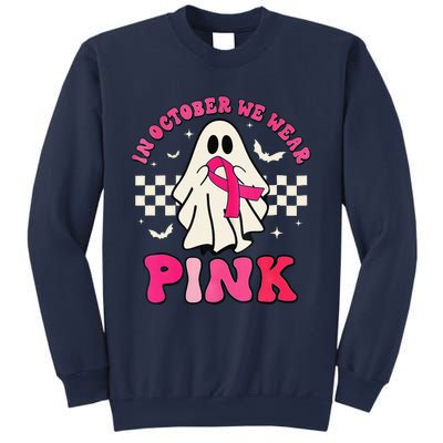 In October We Wear P.Ink Breast Cancer Groovy Ghost Halloween Gift Sweatshirt