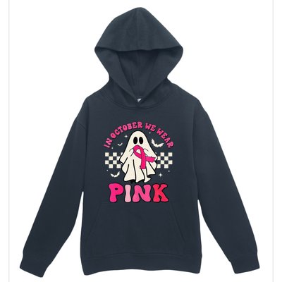 In October We Wear P.Ink Breast Cancer Groovy Ghost Halloween Gift Urban Pullover Hoodie