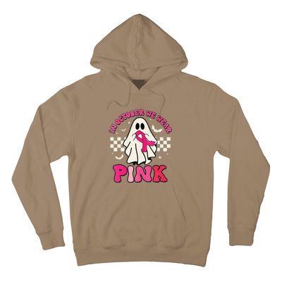 In October We Wear P.Ink Breast Cancer Groovy Ghost Halloween Gift Hoodie