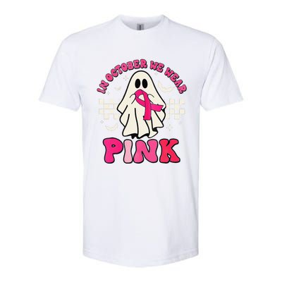 In October We Wear P.Ink Breast Cancer Groovy Ghost Halloween Gift Softstyle CVC T-Shirt