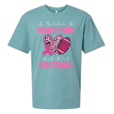 In October We Wear Pink And Watch Football Breast Cancer Sueded Cloud Jersey T-Shirt