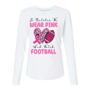 In October We Wear Pink And Watch Football Breast Cancer Womens Cotton Relaxed Long Sleeve T-Shirt