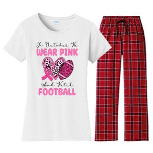 In October We Wear Pink And Watch Football Breast Cancer Women's Flannel Pajama Set