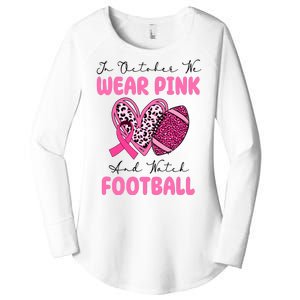 In October We Wear Pink And Watch Football Breast Cancer Women's Perfect Tri Tunic Long Sleeve Shirt