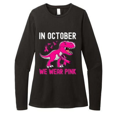 In October We Wear Pink Breast Cancer Trex Dino Womens CVC Long Sleeve Shirt