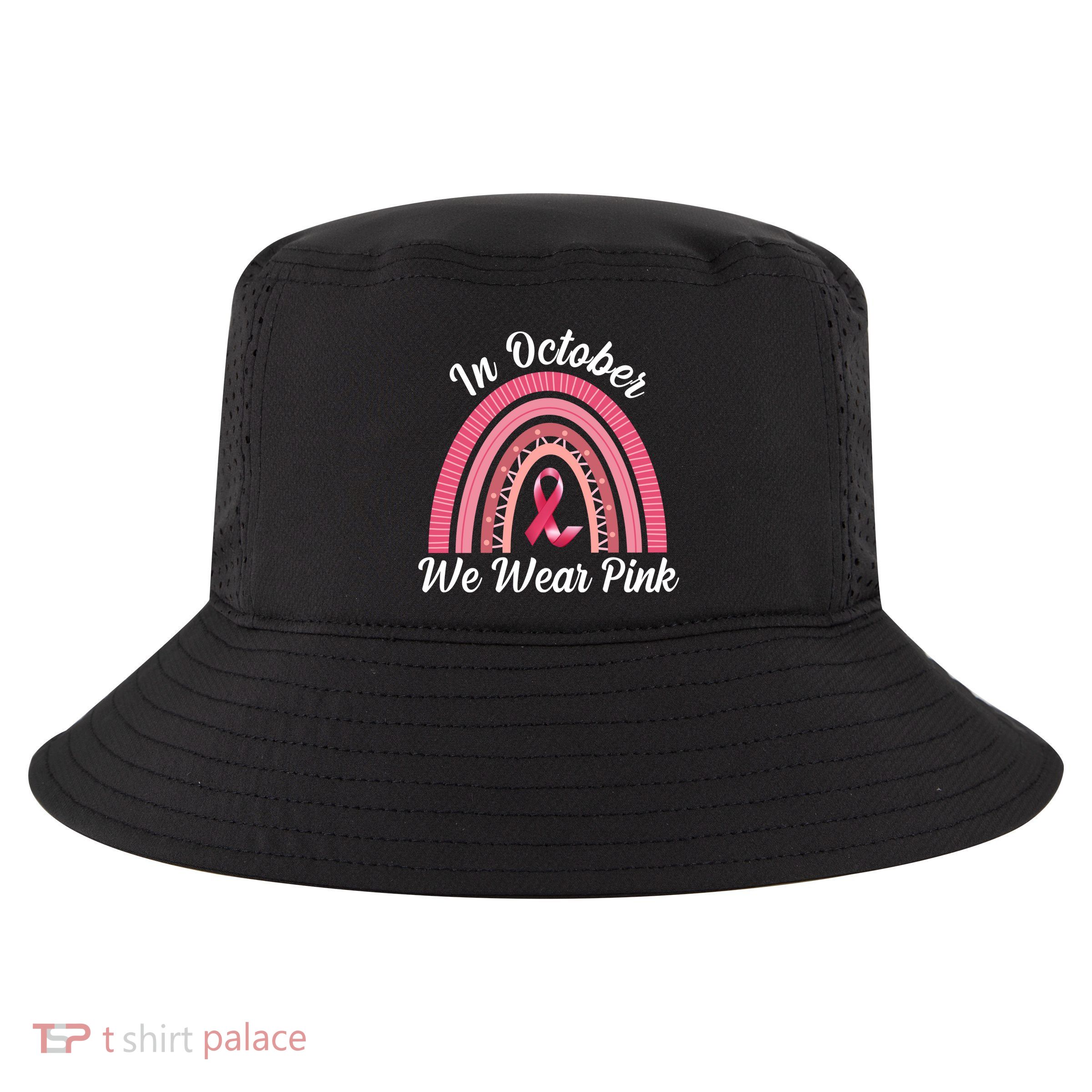 In October We Wear Pink Rainbow Ribbon Cool Comfort Performance Bucket Hat