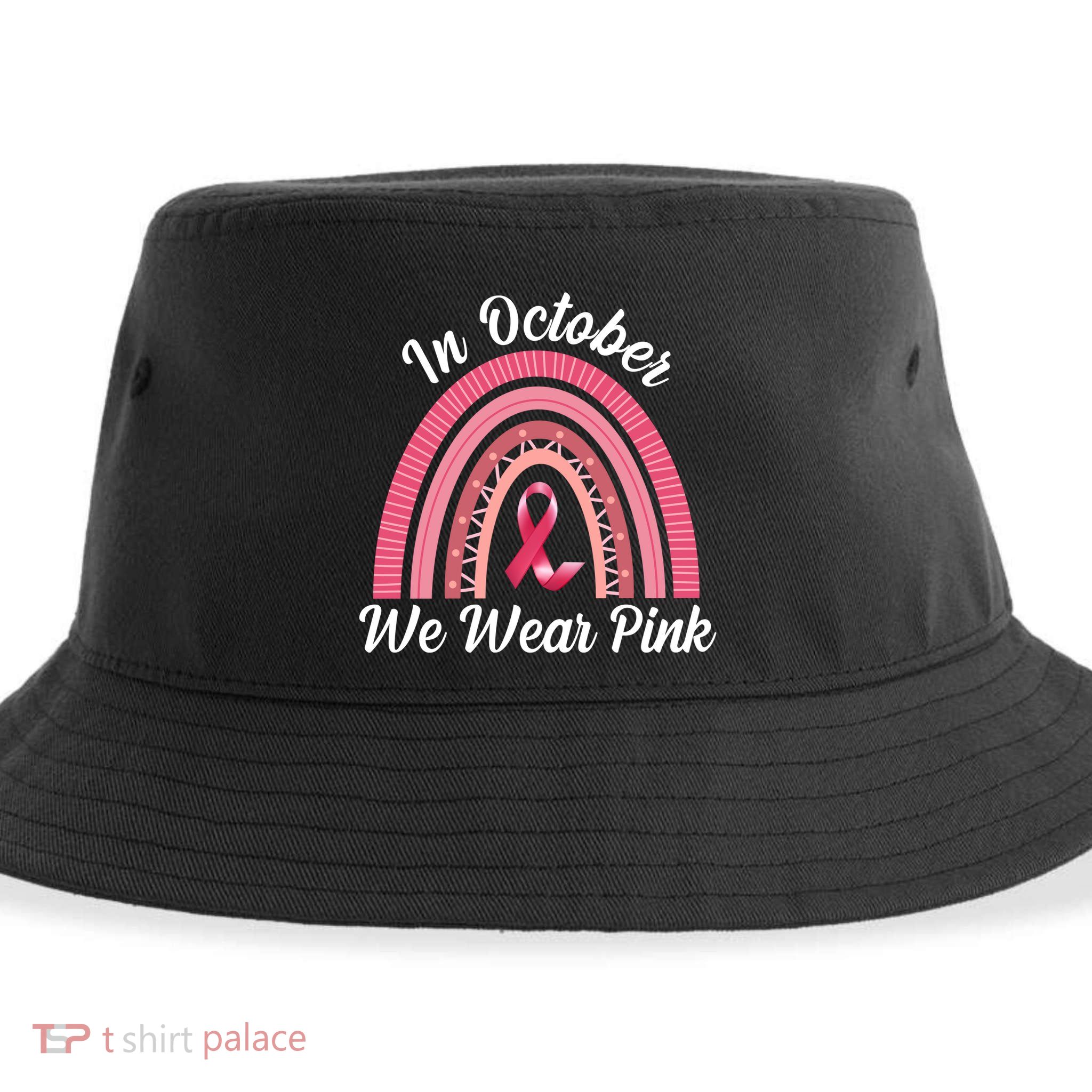 In October We Wear Pink Rainbow Ribbon Sustainable Bucket Hat