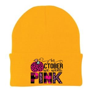 In October We Wear Pink Breast Cancer Pumpkin Knit Cap Winter Beanie