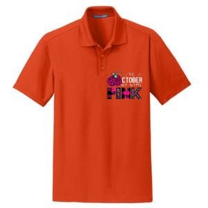 In October We Wear Pink Breast Cancer Pumpkin Dry Zone Grid Polo