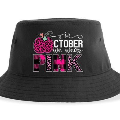 In October We Wear Pink Breast Cancer Pumpkin Sustainable Bucket Hat