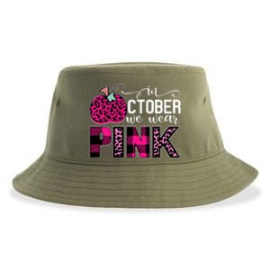 In October We Wear Pink Breast Cancer Pumpkin Sustainable Bucket Hat