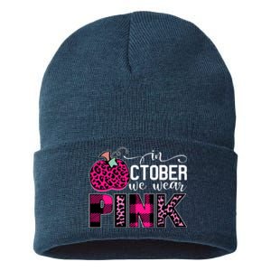 In October We Wear Pink Breast Cancer Pumpkin Sustainable Knit Beanie