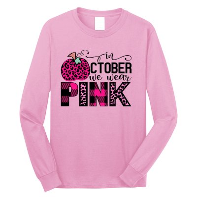 In October We Wear Pink Breast Cancer Pumpkin Long Sleeve Shirt