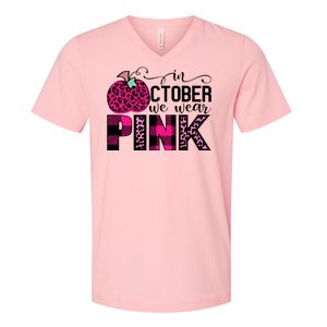 In October We Wear Pink Breast Cancer Pumpkin V-Neck T-Shirt