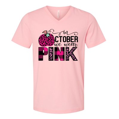 In October We Wear Pink Breast Cancer Pumpkin V-Neck T-Shirt