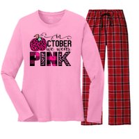 In October We Wear Pink Breast Cancer Pumpkin Women's Long Sleeve Flannel Pajama Set 